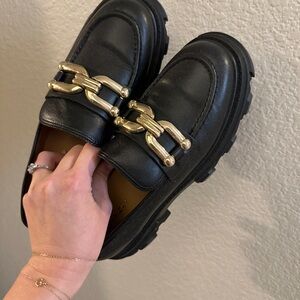 Lisa Vicky Black Loafers with Gold Accent